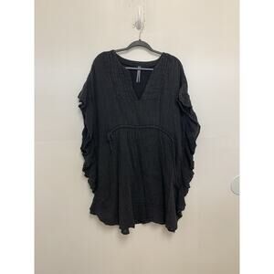 Anthropologie Black Distressed Ruffle Cinch Tunic Mini Dress Womens Size L/XL
